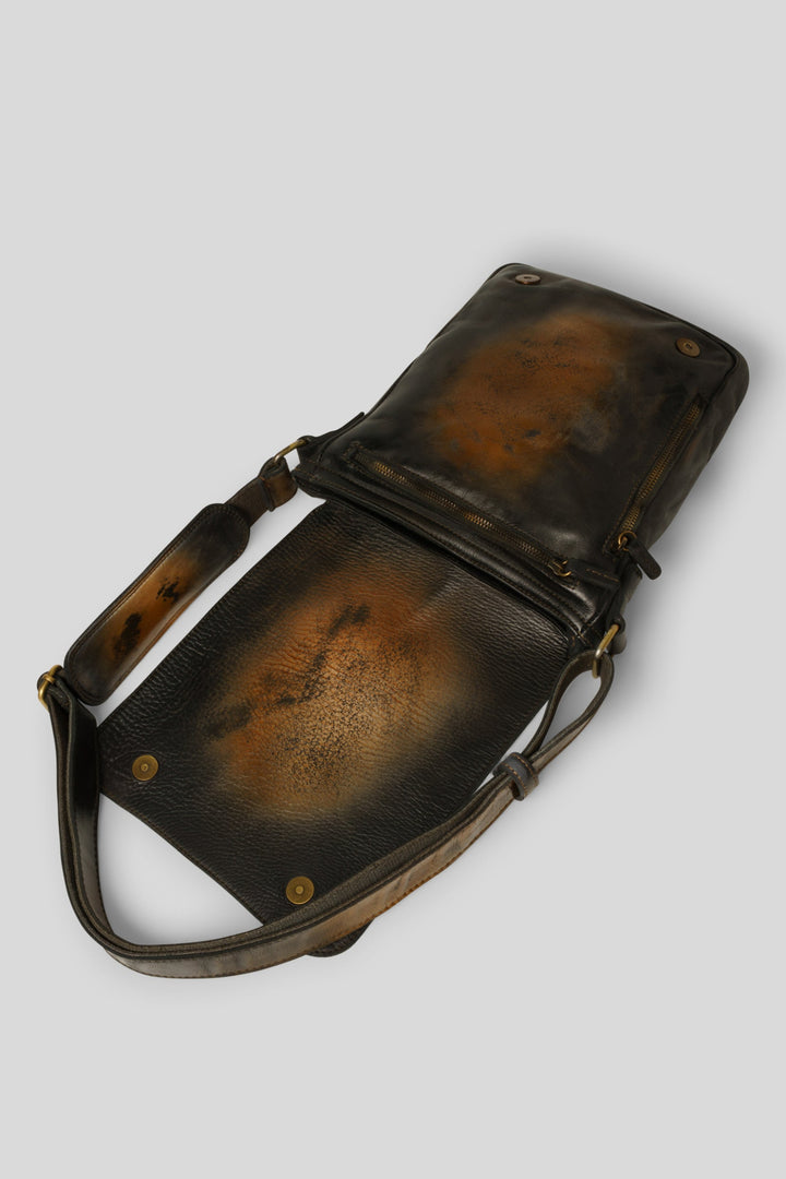 LUSHER CROSSBODY MESSENGER BAG IN BLACK RAW ONYX, BAYSIDE84 MESSENGER BAG, BLACK VINTAGE LEATHER MESSENGER BAG, IPAD CROSSBODY BAG