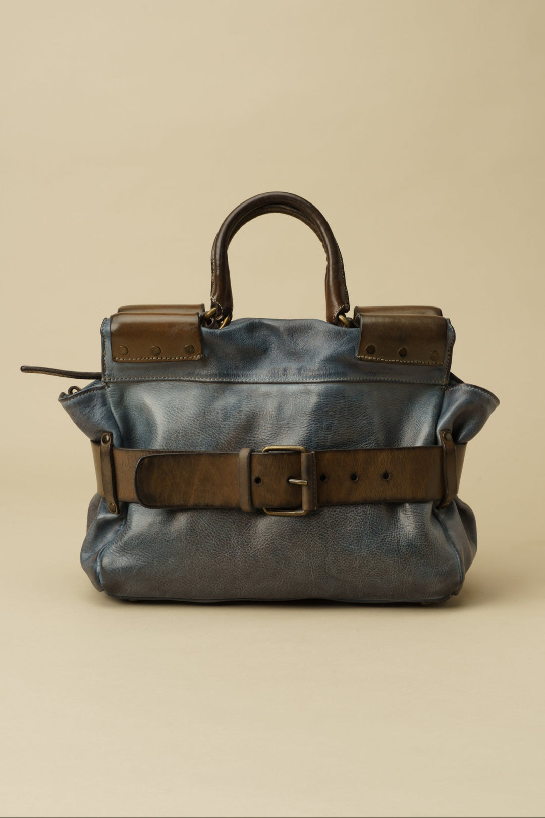 Lusher Belted Tote Vintage Denim, lusher blue leather tote, belted mini tote