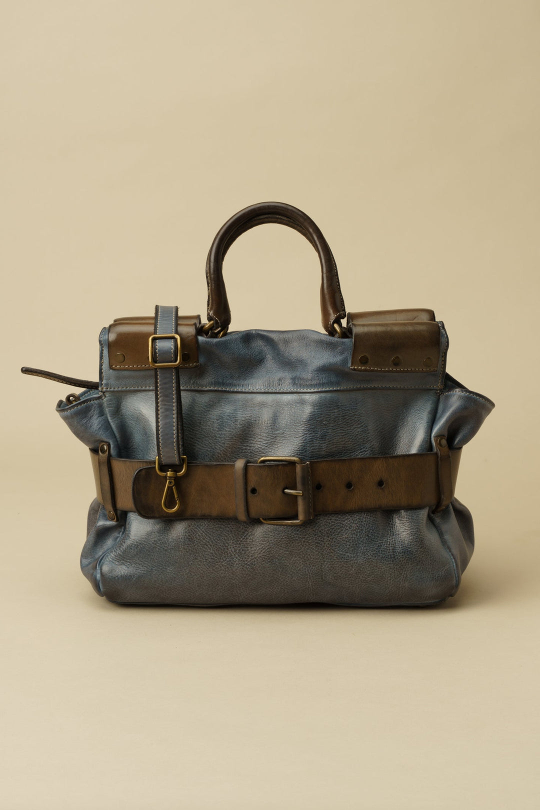 Lusher.co Blue Belted Leather Tote and Crossbody Bag