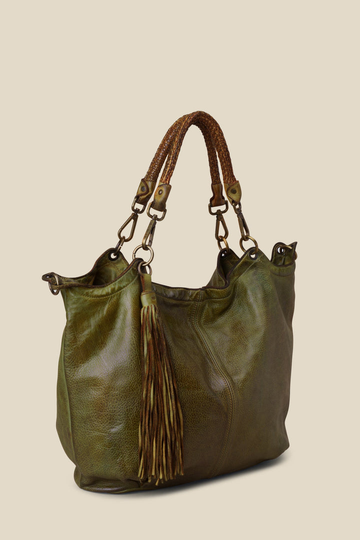 LUSHER BAYSIDE84 CALLA LILY HOBO - GREEN, XL CROSSBODY HOBO, XL HOBO, GREEN LEATHER HOBO, BAYSIDE84 + LUSHER COLLAB, BAYSIDE84 BAGS,