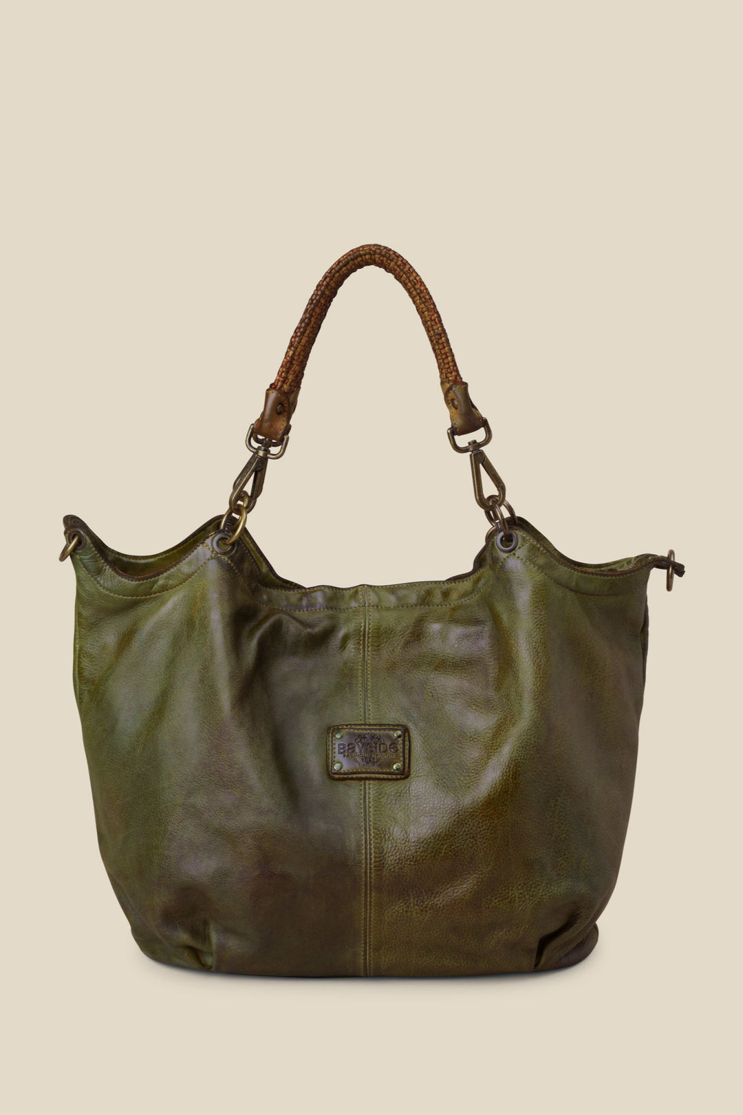 LUSHER BAYSIDE84 CALLA LILY HOBO - GREEN, XL CROSSBODY HOBO, XL HOBO, GREEN LEATHER HOBO, BAYSIDE84 + LUSHER COLLAB, BAYSIDE84 BAGS,