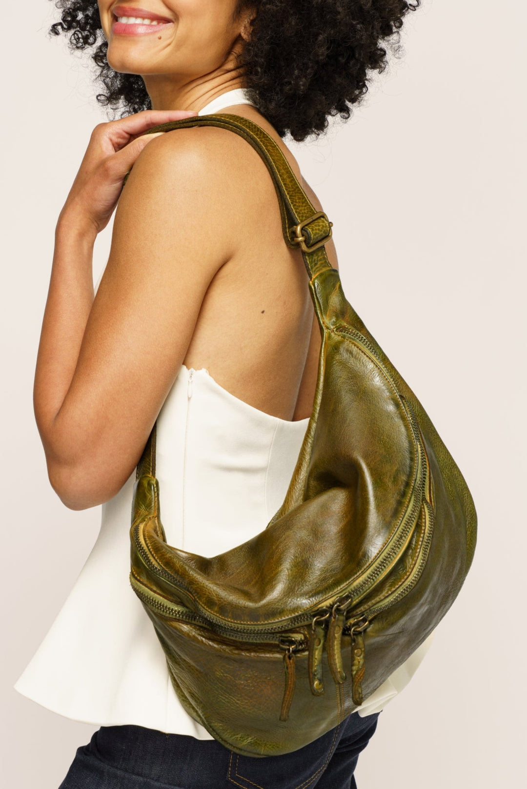 LUSHER CITY SLING BAG CAMOUFLAGE GREEN, LUSHER BAYSIDE84 XL CROSSBODY SLING BAG, XL SOFT SLOUCHY LEATHER SLING BAG LUSHER LEATHER, CAMOUFLAGE GREEN LEATHER SLING BAG,