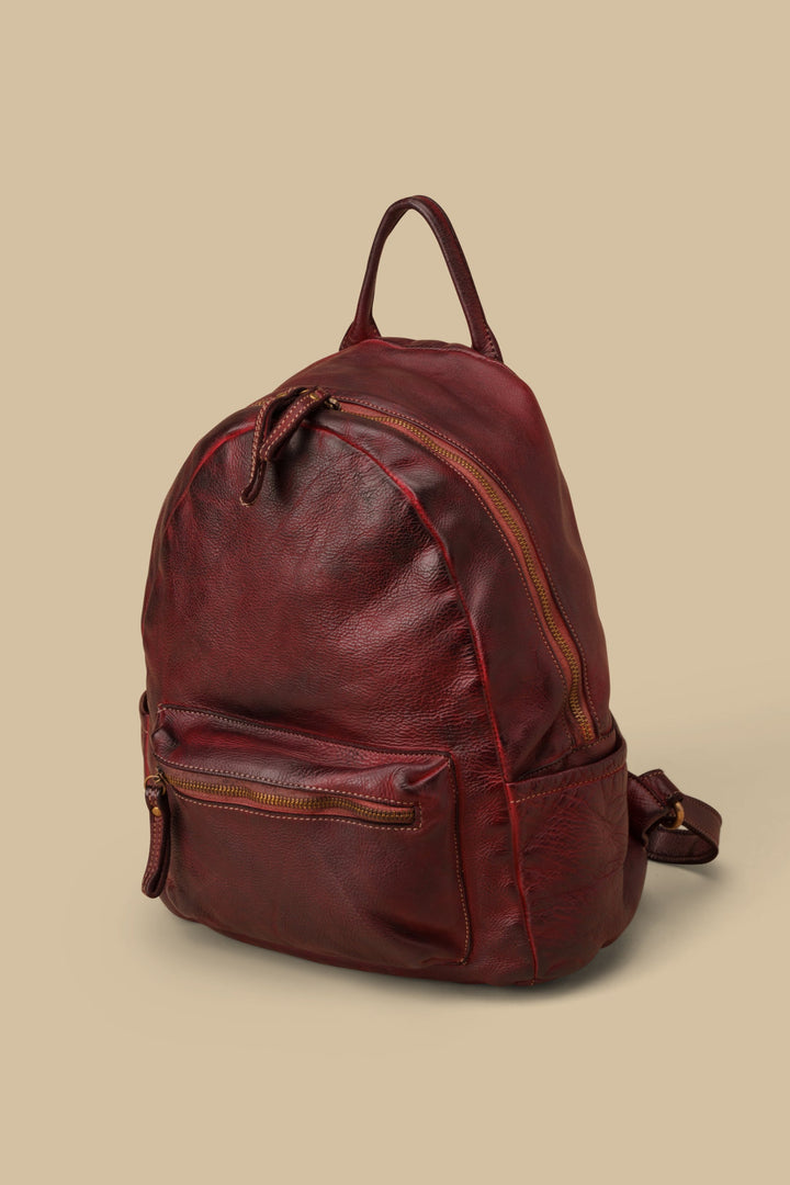 LUSHER EXPLORER BACKPACK BORDEAUX, BORDEAUX LEATHER BACKPACK PURSE, LUSHER LEATHER