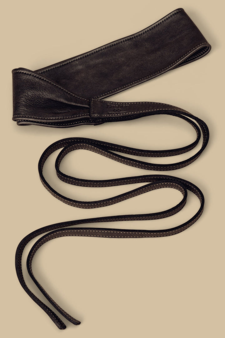 Lusher Leather Obi Wrap Belt, Black silver obi belt, gun metal leather belt, silver leather belt