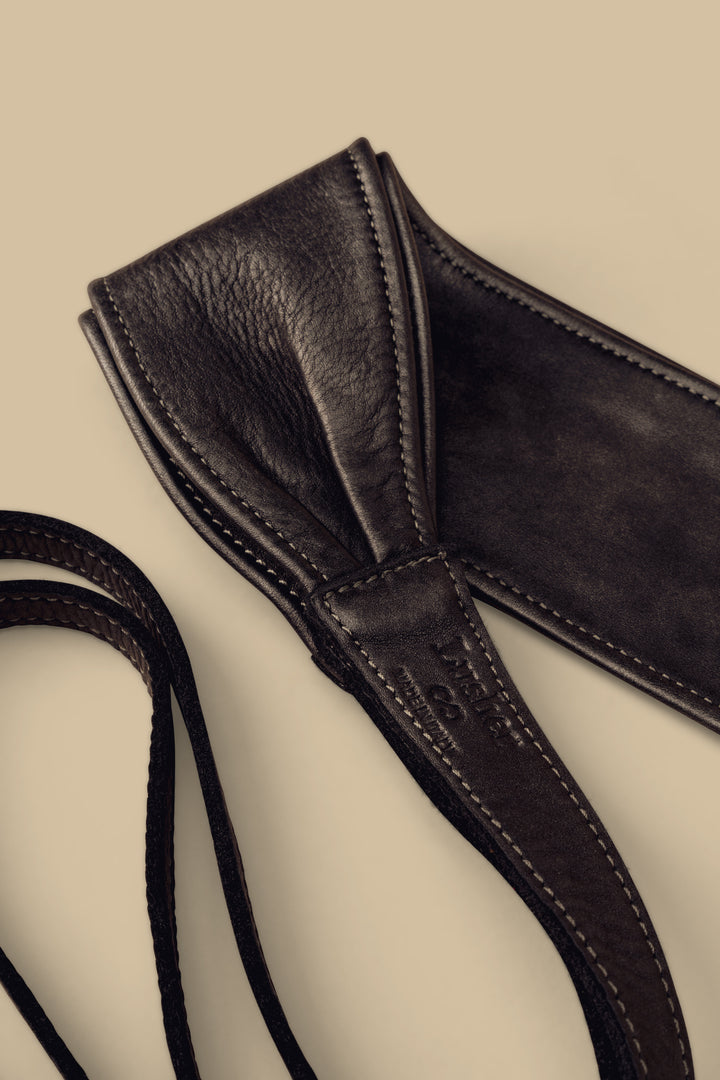 Leather Obi Wrap Belt - Stone Washed - Black Silver