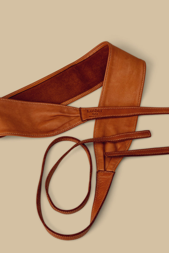 LUSHER LEATHER WRAP OBI BELT, COGNAC LEATHER WRAP OBI BELT, BUTTERY SOFT CALFSKIN LEATHER WRAP BELT, LEATHER KIMONO BELT,