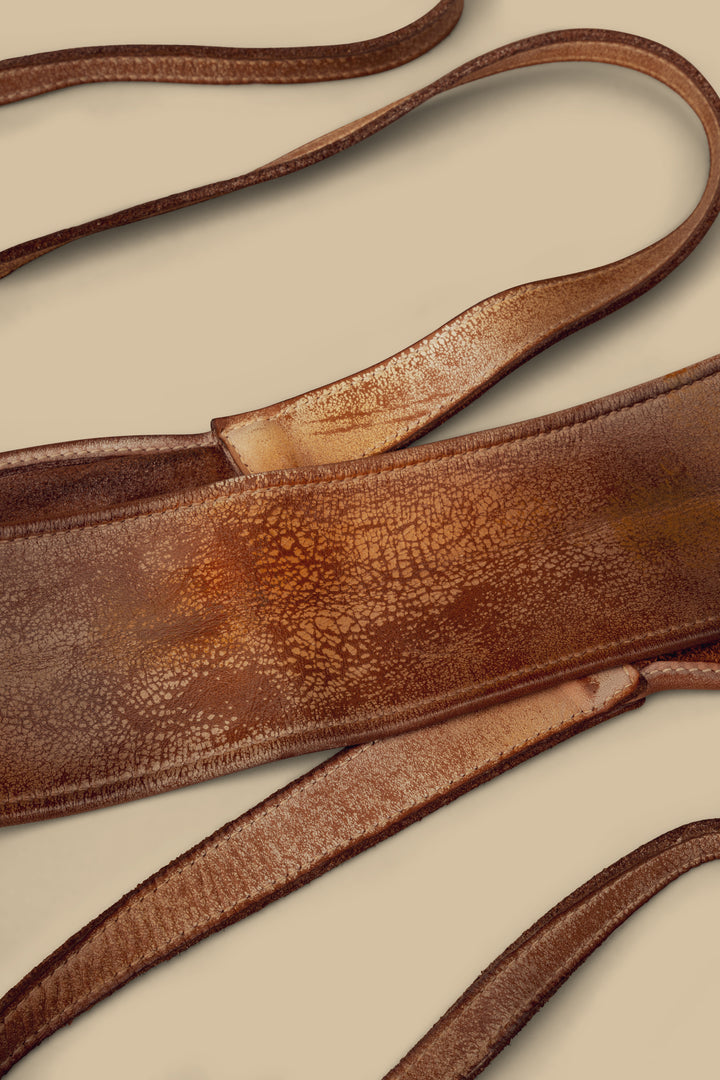 LUSHER leather obi belt, cognac leather obi wrap belt, wrap belt, self tie belt, tunic belt, xl wrap belt, gold leather wrap belt