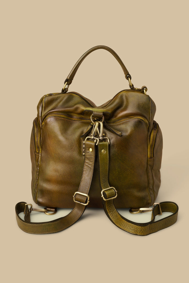 LUSHER QUEST BACKPACK PURSE CAMOUFLAUGE GREEN, LUSHER LEATHER QUEST BACKPACK PURSE