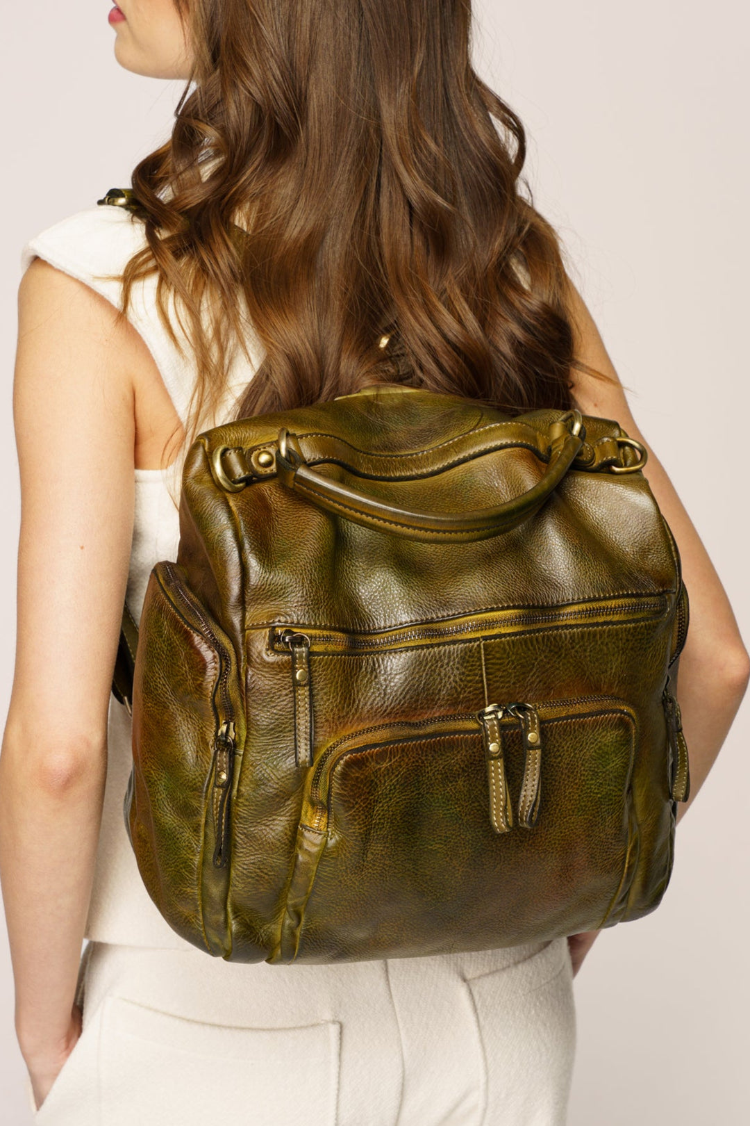 LUSHER QUEST BACKPACK PURSE IN CAMOUFLAGE GREEN, QUEST BACKPACK PURSE GREEN, LUSHER LEATHER BACKPACKS, QUEST BACKPACK