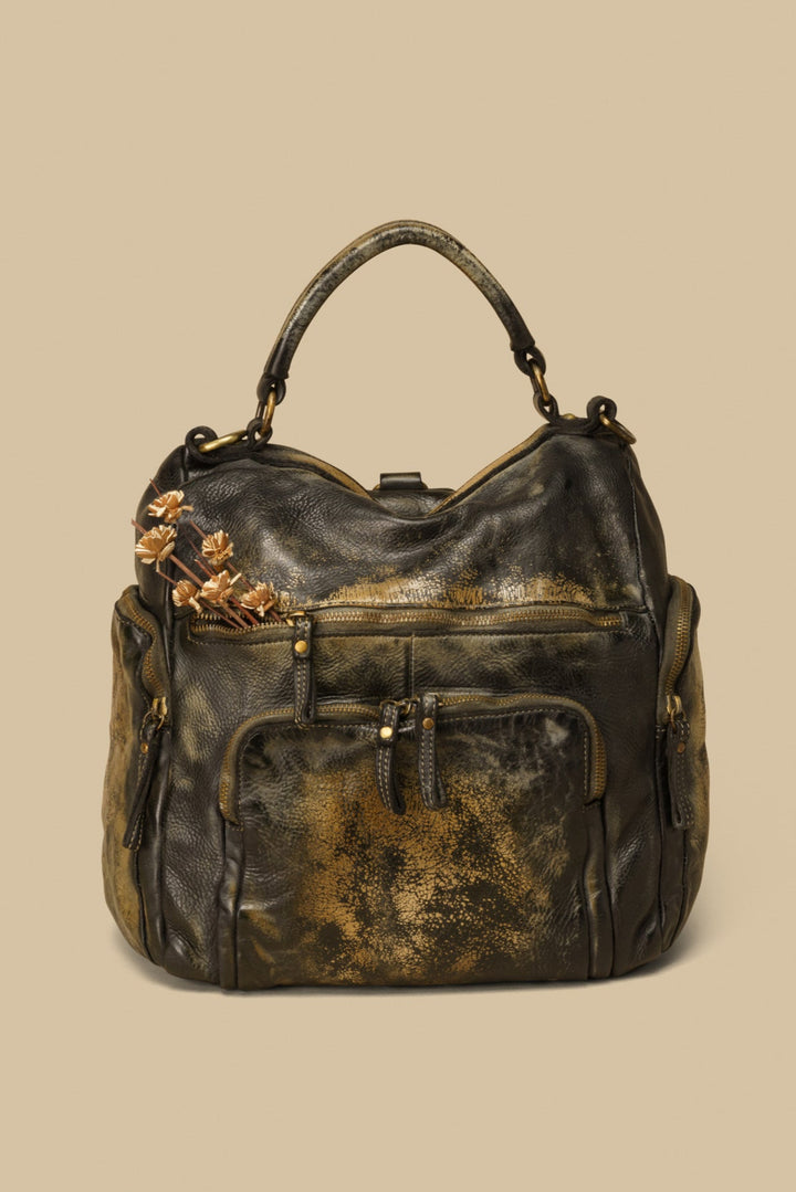 lusher quest backpack purse raw onyx, black vintage leather backpack, luxury leather backpack, backpack with pockets, campomaggi backpack, free people backpack, bolsa nova mia backpack. momma mia backpack, soft slouchy backpack