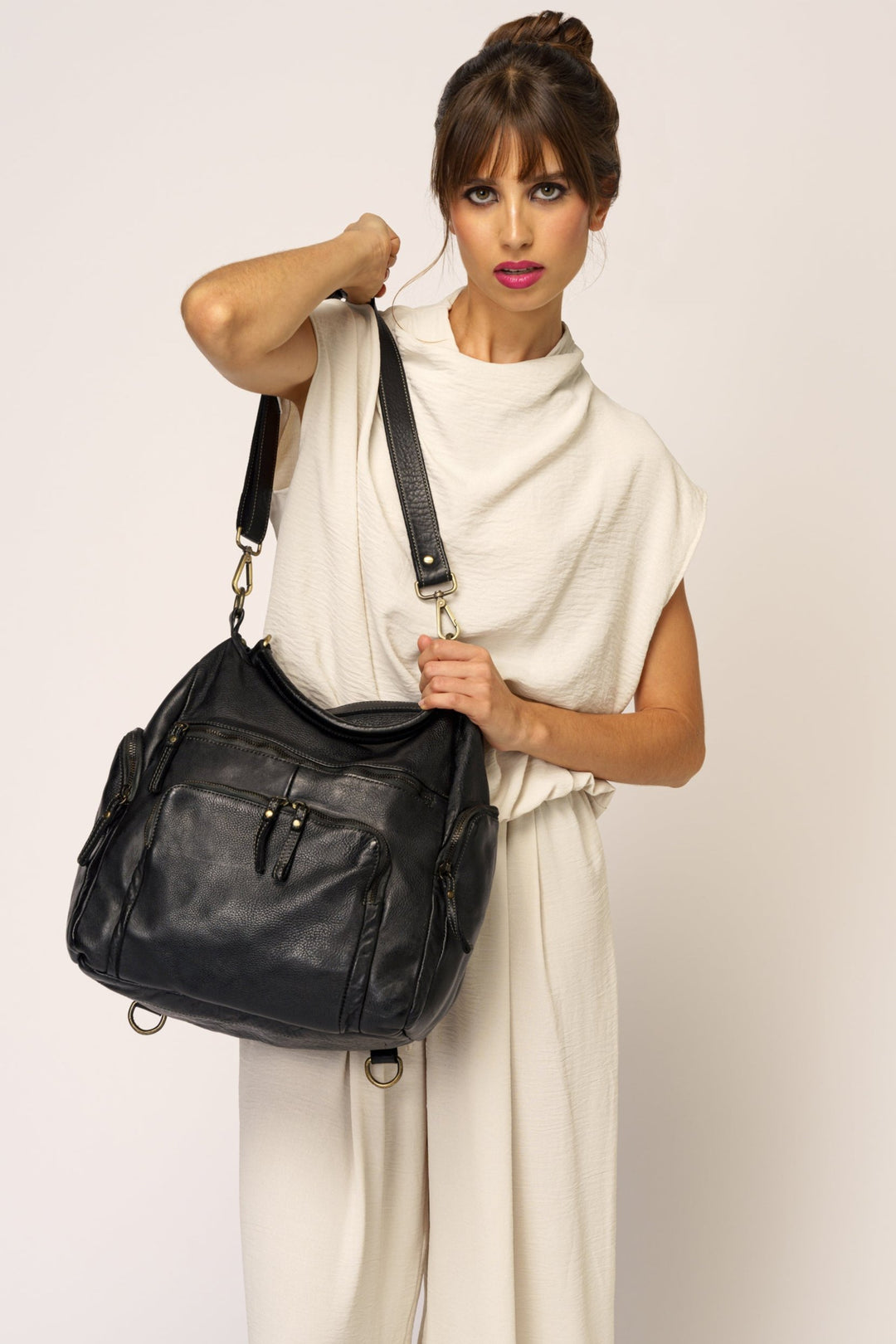 QUEST BACKPACK PURSE BLACK, BLACK LEATHER BACKPACK PURSE, WOMENS LUXURY LEATHER BACKPACKS, SOFT LEATHER BACKPACK, FREEPEOPLE BACKPACK, LUSHER BACKPACKS,