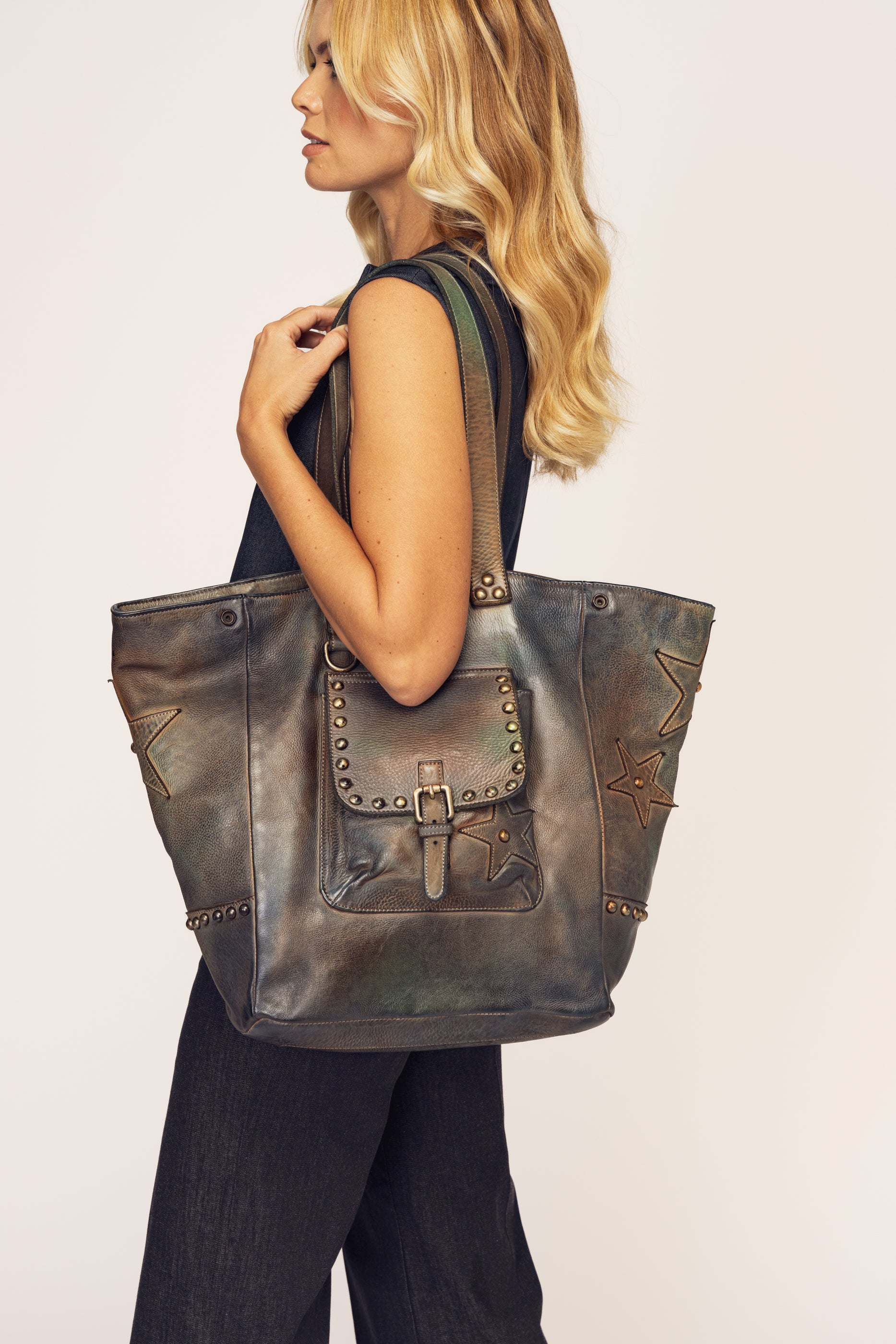 バッグ archive diesel suede stud tote bag Rare Star Tote - Petrol - Warehouse Sale – LUSHER.co