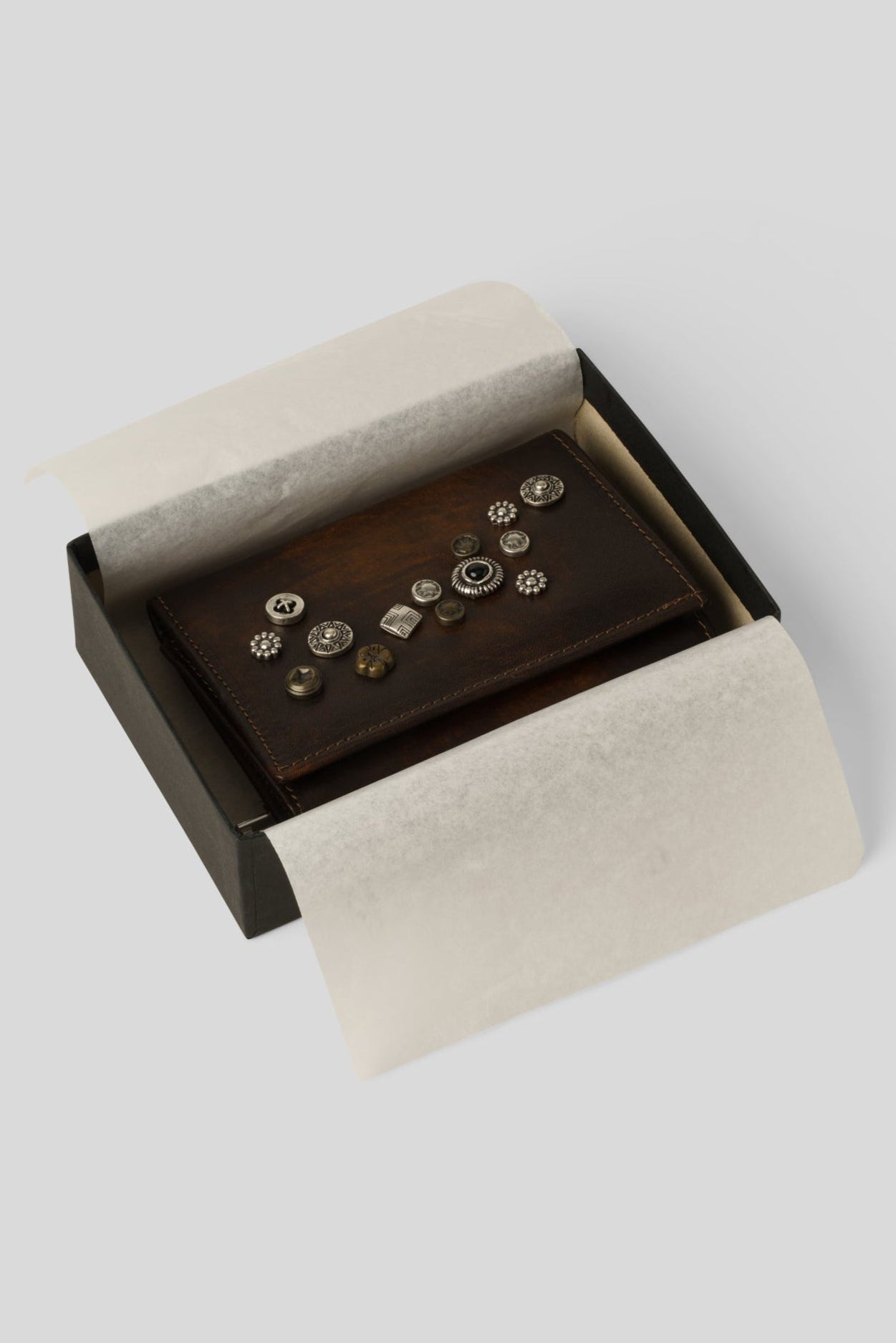 Italian Leather Studded Trifold Wallet - Brown | Alchimia AU79