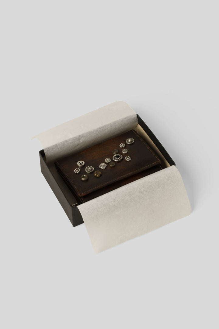 AU79 SMALL STUDDED WALLET BROWN, LUSHER ITALIAN LEATHER WALLETS, LUXURY ITALIAN LEATHER WALLET BROWN, STUDDED WALLET
