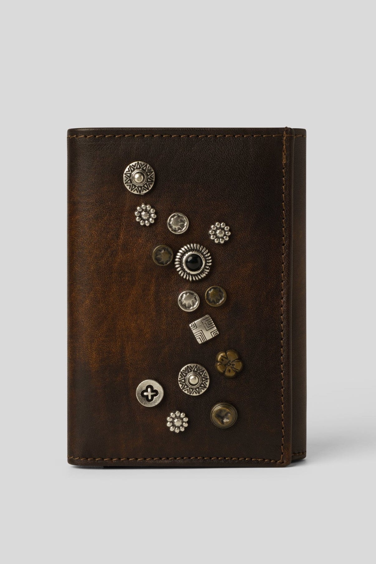 Italian Leather Studded Trifold Wallet - Brown | Alchimia AU79