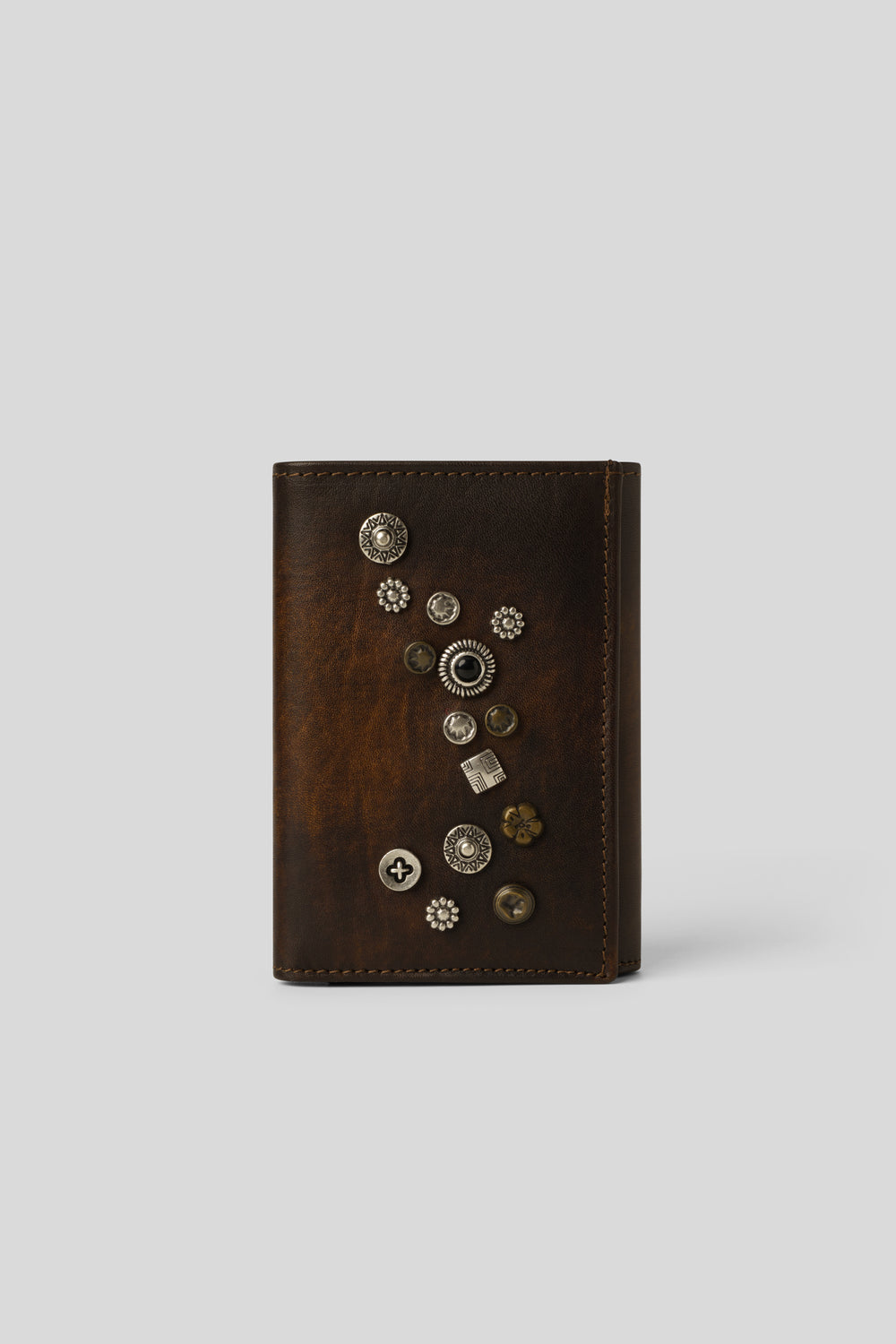 AU79 SMALL STUDDED WALLET BROWN, LUSHER ITALIAN LEATHER WALLETS, LUXURY ITALIAN LEATHER WALLET BROWN, STUDDED WALLET