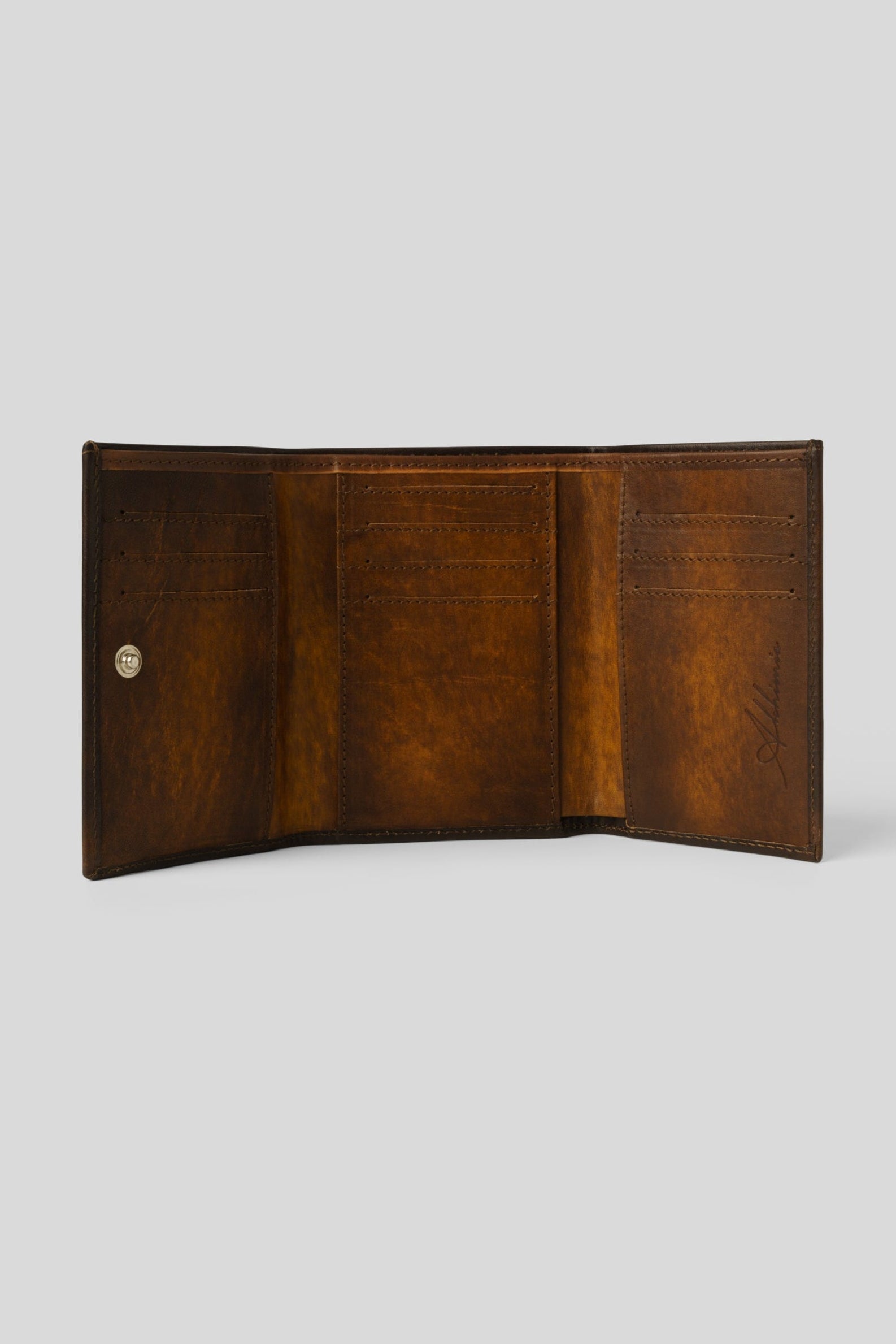 Italian Leather Studded Trifold Wallet - Brown | Alchimia AU79