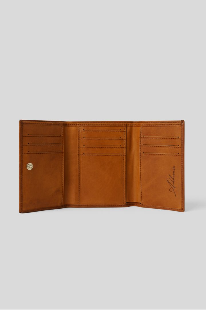 AU79 SMALL STUDDED WALLET COGNAC, LUSHER ITALIAN LEATHER WALLETS, LUXURY ITALIAN LEATHER WALLET COGNAC, STUDDED WALLET