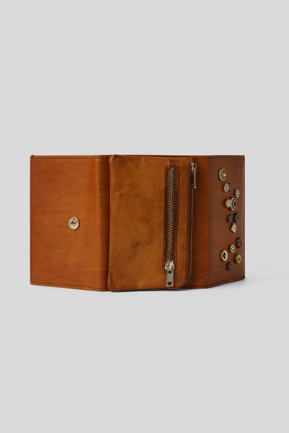 AU79 SMALL STUDDED WALLET COGNAC, LUSHER ITALIAN LEATHER WALLETS, LUXURY ITALIAN LEATHER WALLET COGNAC, STUDDED WALLET