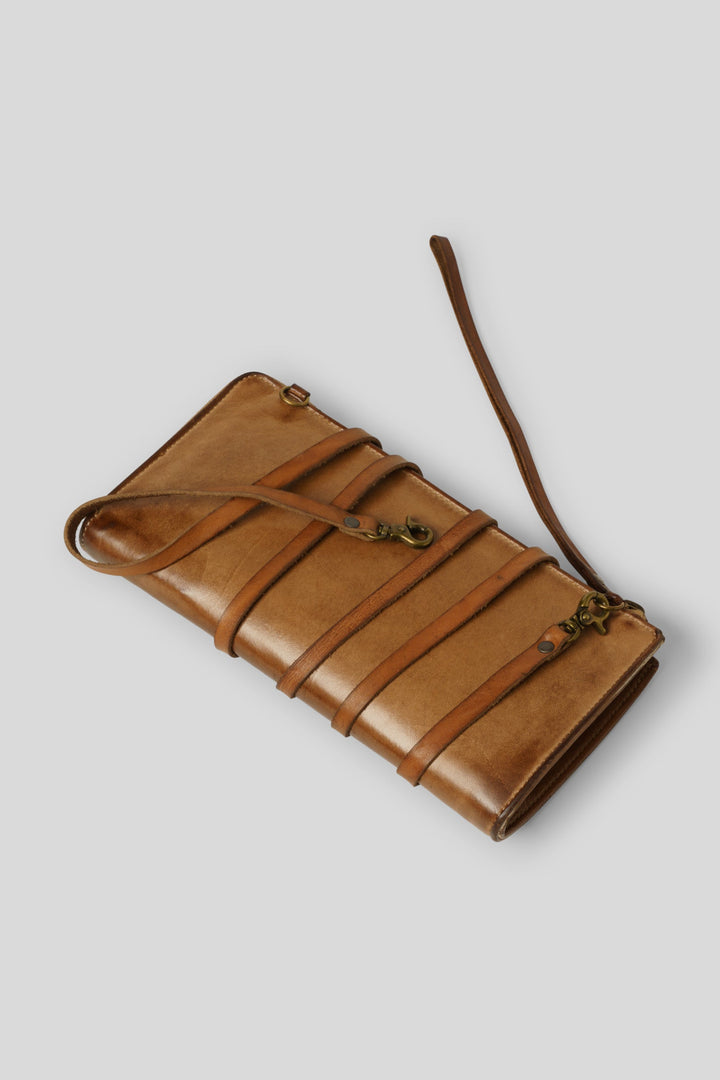 AU79 Cognac Italian leather crossbody wallet, lusher wallets, vegetable tanned leather wallet, luxury crossbody clutch wallets 