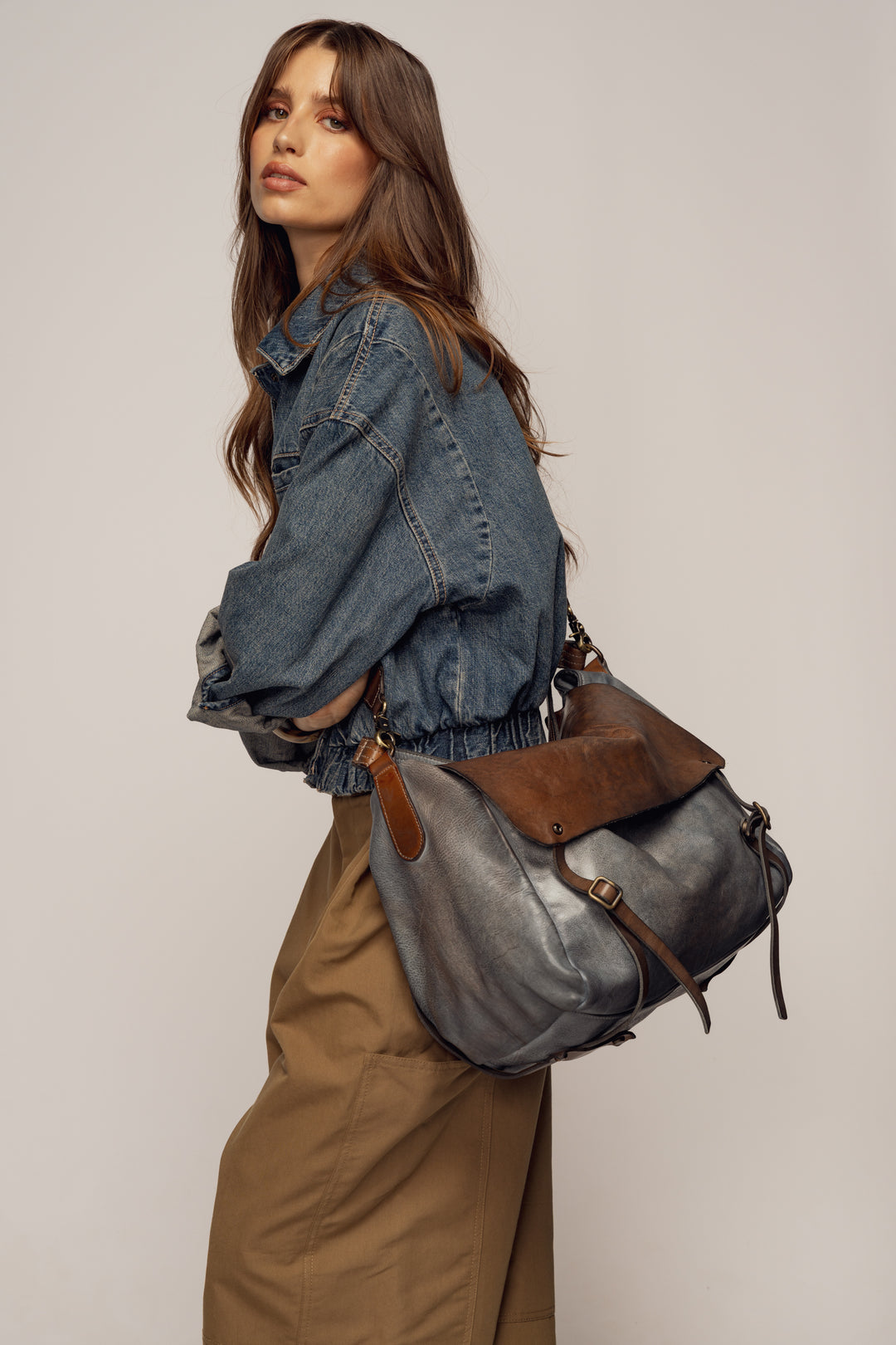 Lusher Messenger Bag in Denim Blue, Lusher Leather Bags, Lusher AU79 Collab Messenger Bag, XL Blue Bag