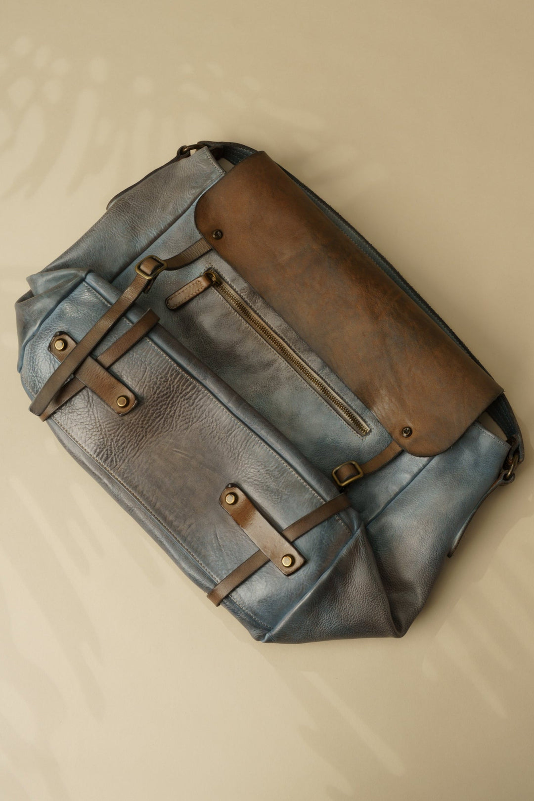 Lusher Messenger and Crossbody Bag in Vintage Denim, 