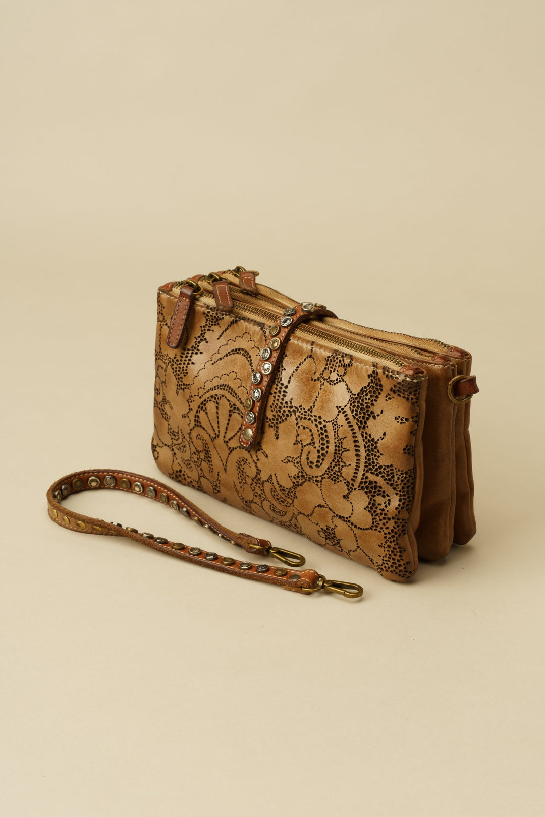 AU79 Lace Crossbody Clutch Shoulder Bag - Caramel