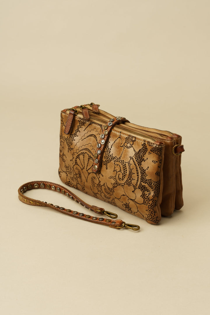 AU79 Lace Crossbody Clutch Shoulder Bag - Caramel