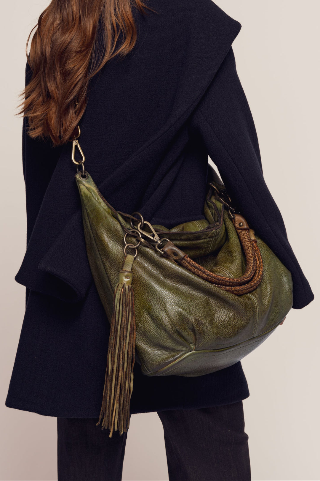 bayside84 calla lily xl hobo, xl crossbody hobo, green leather xl hobo bag, bayside84 bags