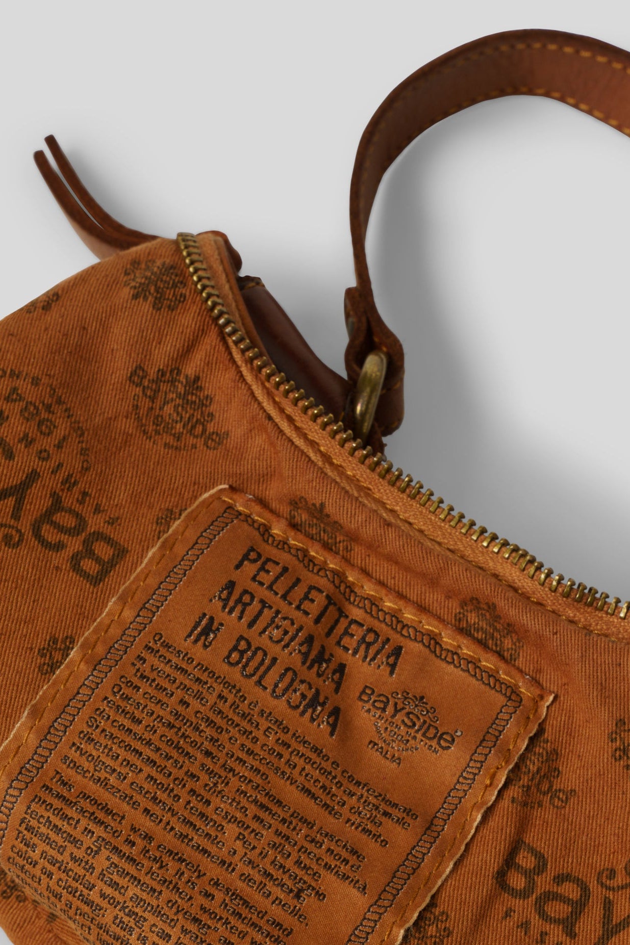 Italian Leather Studded Mini Half Moon & Crossbody Bag - Cognac