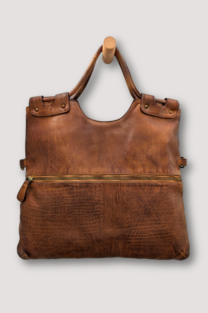 Bella Foldover Tote - Cognac Rocks