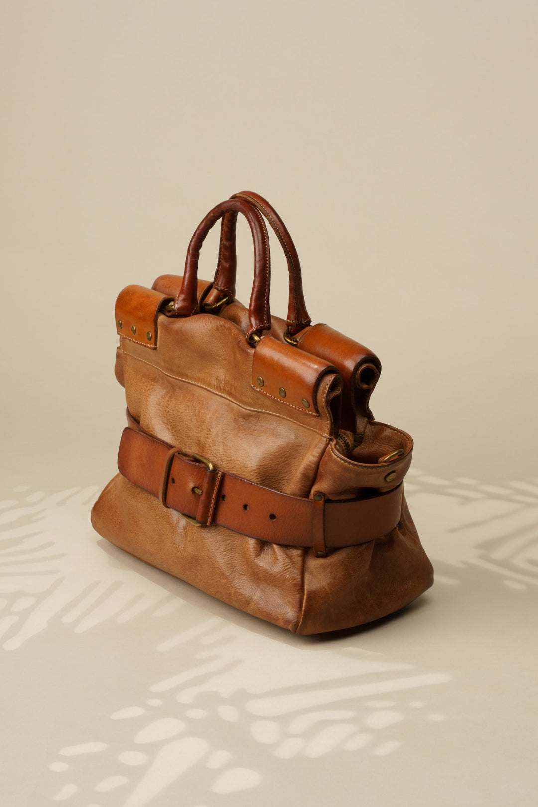 LUSHER AU79 BELTED TOTE COGNAC, Mini Belted Tote