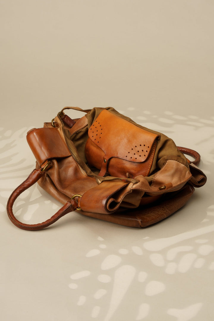 LUSHER AU79 BELTED TOTE COGNAC, Mini Belted Tote