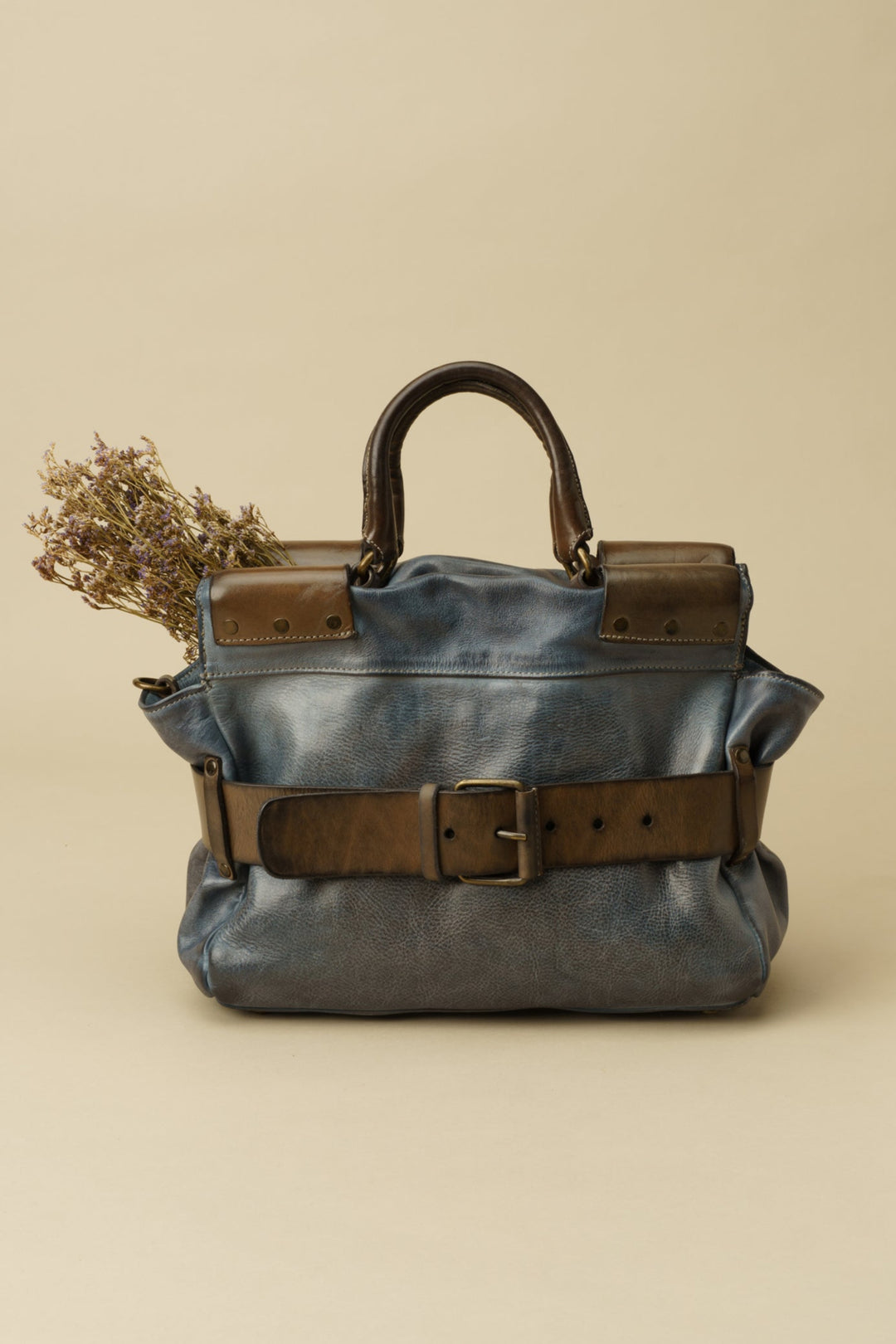 Lusher Belted Tote Denim, Vintage Denim Belted Tote, Slouchy Leather Tote, Crossbody Tote, Lusher Belted Mini Tote Blue, Blue Leather Tote, LUSHER.co