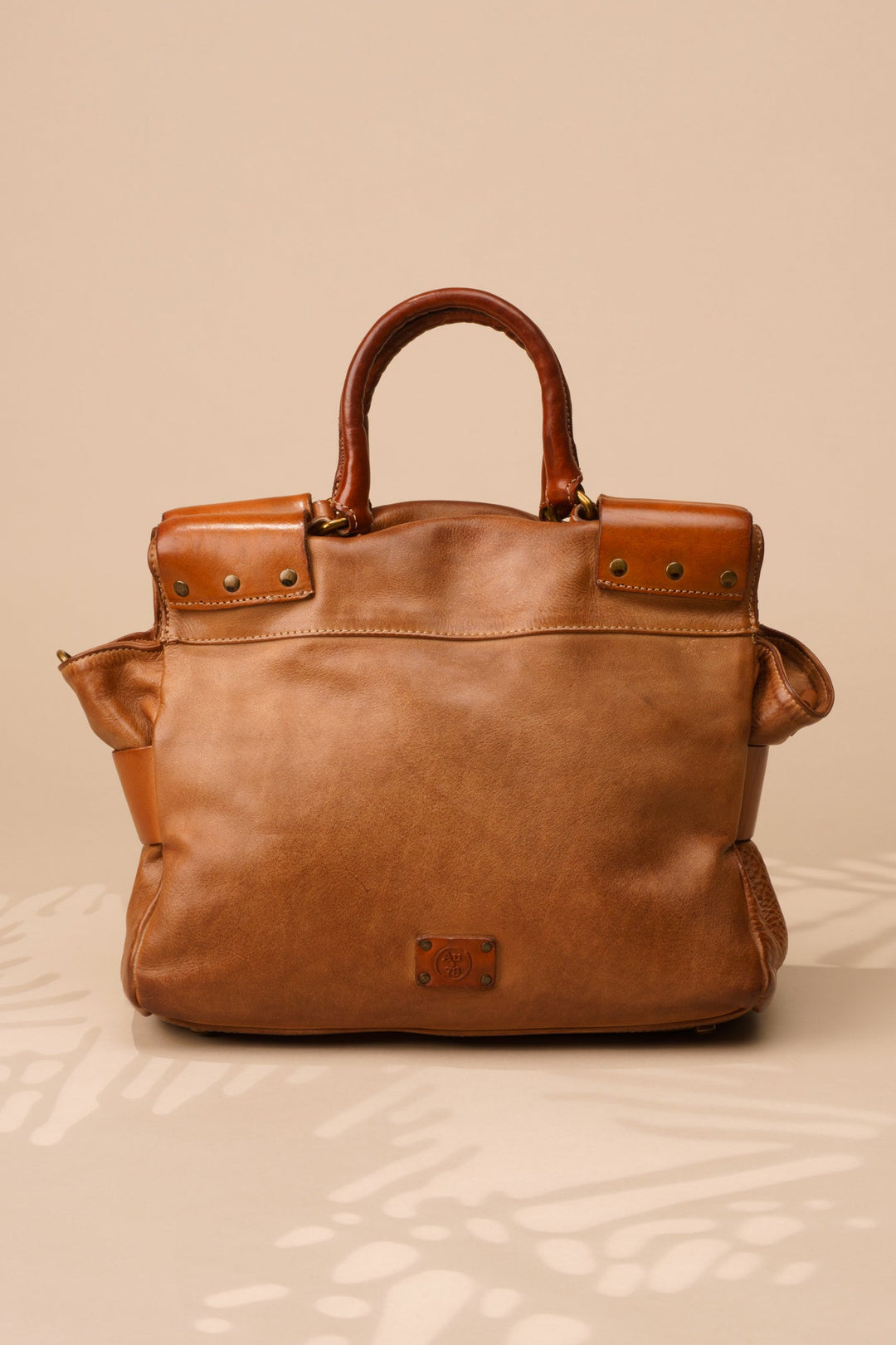 BELTED TOTE - COGNAC | LUSHER - BACK OF BAG 