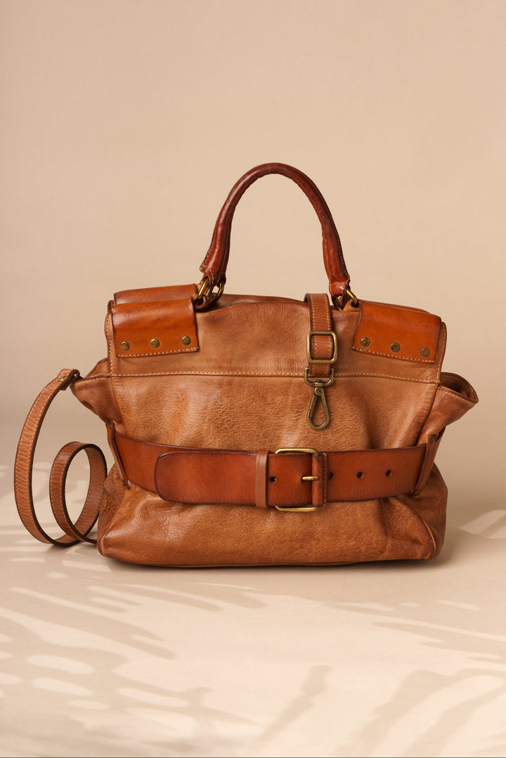 BELTED TOTE with crossbody strap - COGNAC | LUSHER