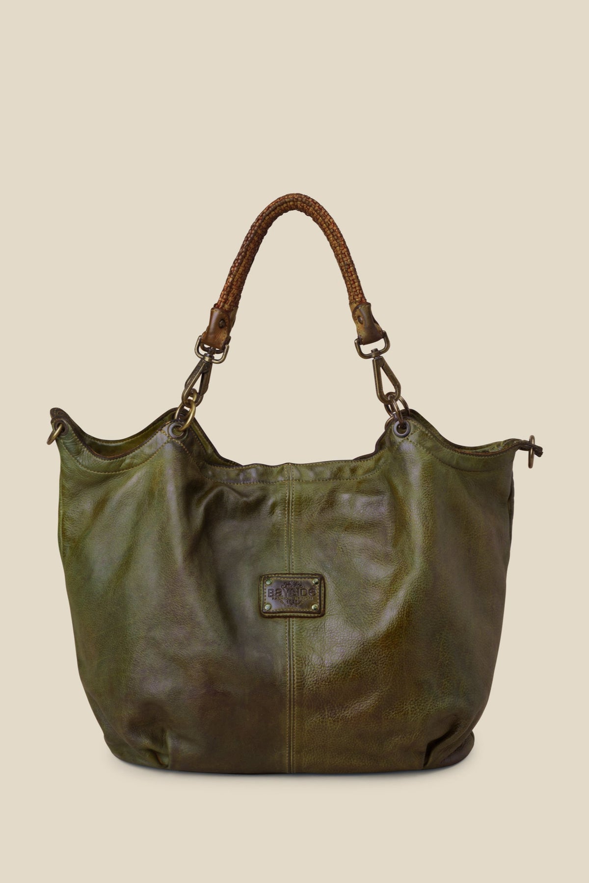 Italian Leather Large Oversized Hobo anc Crossbody Bag - Green