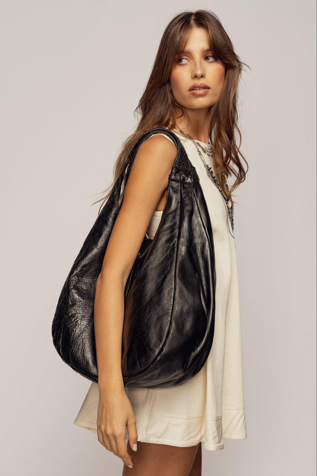 lusher carryall hobo, lusher.co leather hobo bags, black leather hobo bag, xl black hobo, oversized black leather hobo, soft slouchy hobo crossbody bag