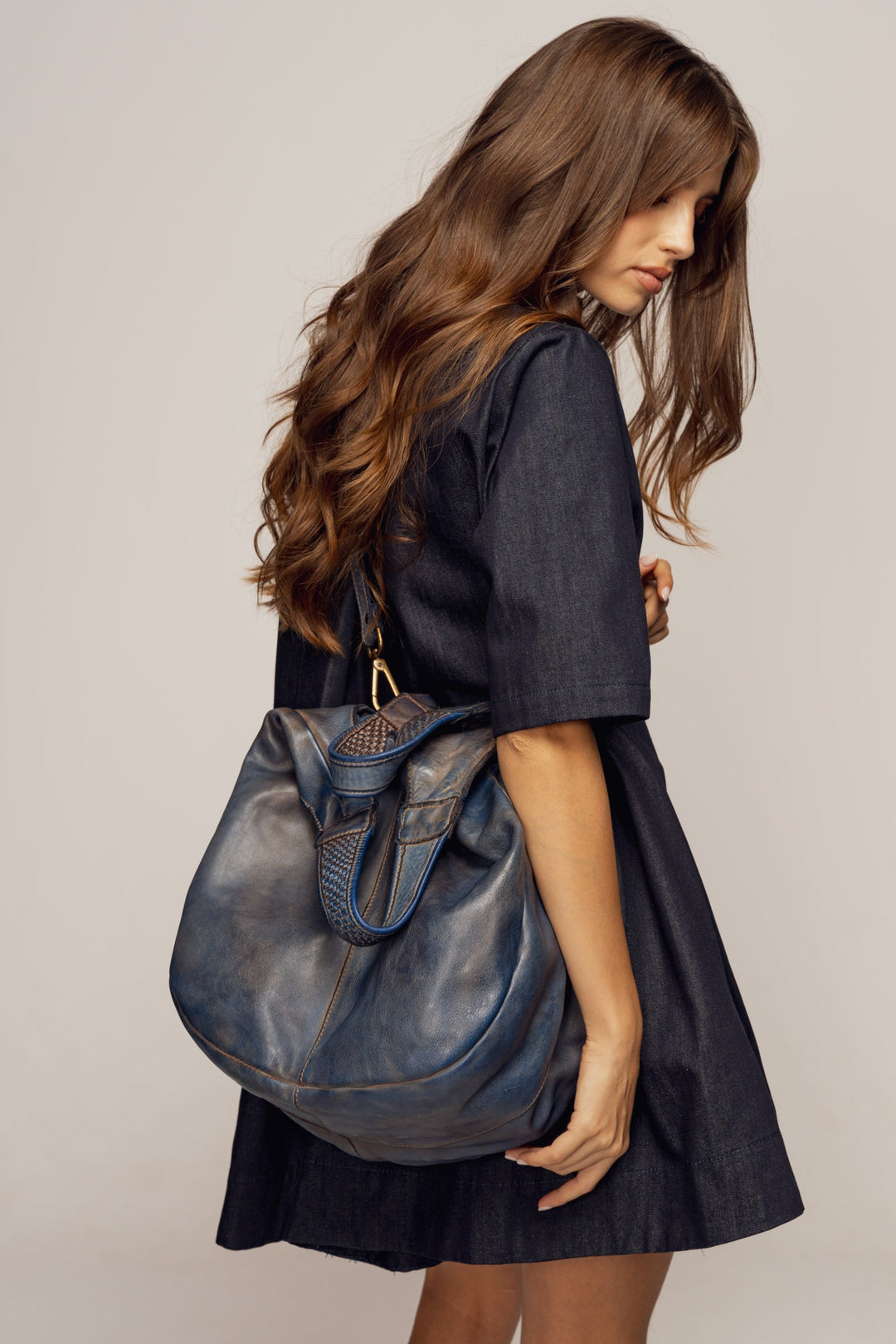 LUSHER CARRYALL HOBO BLUE, LUSHER BAYSIDE84 COLLAB CARRYALL HOBO, BLUE LEATHER HOBO, XL LEATHER HOBO, CROSSBODY HOBO BAG, SOFT SLOUCHY HOBO CROSSBODY