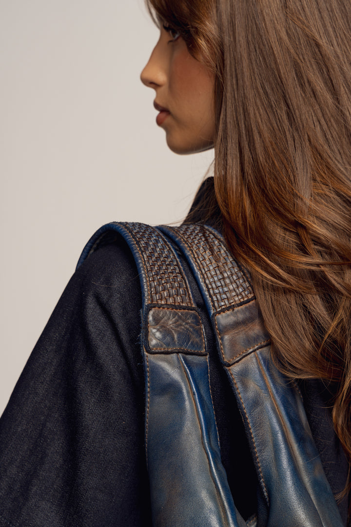 LUSHER CARRYALL HOBO BLUE, LUSHER BAYSIDE84 COLLAB CARRYALL HOBO, BLUE LEATHER HOBO, XL LEATHER HOBO, CROSSBODY HOBO BAG, SOFT SLOUCHY HOBO CROSSBODY