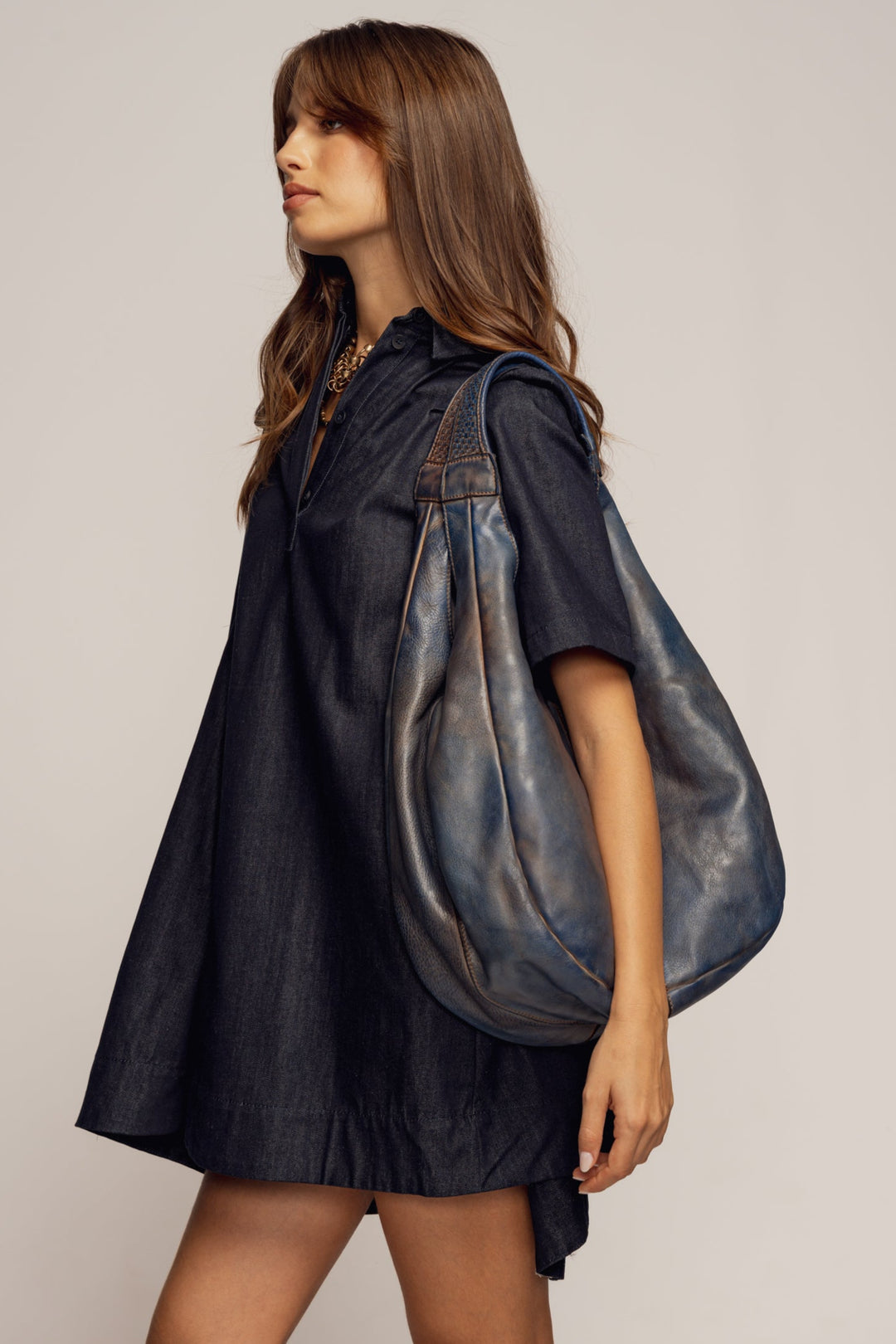 LUSHER CARRYALL HOBO BLUE, LUSHER BAYSIDE84 COLLAB CARRYALL HOBO, BLUE LEATHER HOBO, XL LEATHER HOBO, CROSSBODY HOBO BAG, SOFT SLOUCHY HOBO CROSSBODY