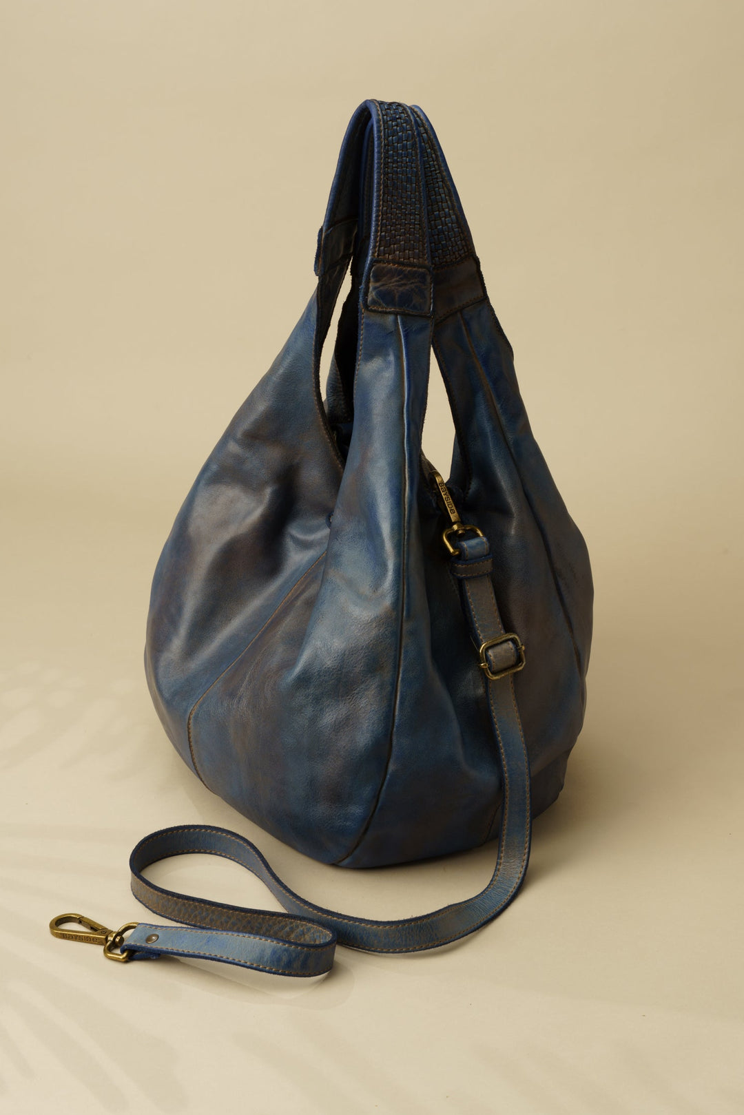 LUSHER CARRYALL HOBO BLUE, LUSHER BAYSIDE84 COLLAB CARRYALL HOBO, BLUE LEATHER HOBO, XL LEATHER HOBO, CROSSBODY HOBO BAG, SOFT SLOUCHY HOBO CROSSBODY