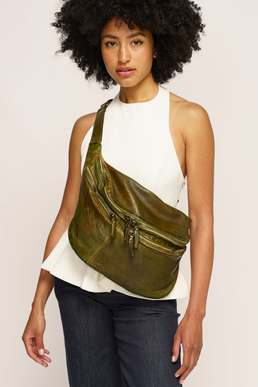 LUSHER CITY SLING BAG CAMOUFLAGE GREEN, LUSHER BAYSIDE84 XL CROSSBODY SLING BAG, XL SOFT SLOUCHY LEATHER SLING BAG LUSHER LEATHER, CAMOUFLAGE GREEN LEATHER SLING BAG, 