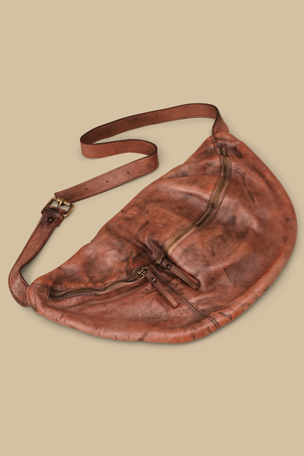 LUSHER LEATHER CITY SLING BAG IN GRAFFITI BLUSH, LUSHER BLUSH LEATHER SLING BAG, LUSHER XL SLING BAGS