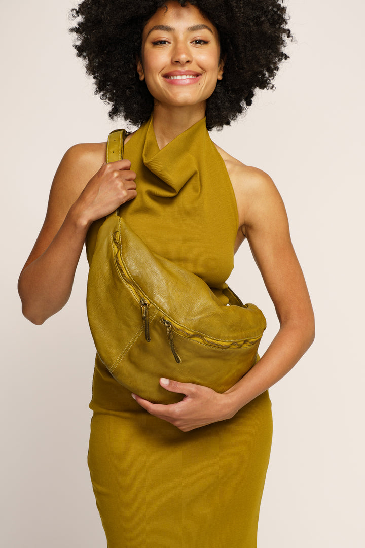 LUSHER CITY SLING BAG PISTACHIO GREEN, LUSHER LEATHER CITY SLING BAG, LUSHER.CO SLING BAGS