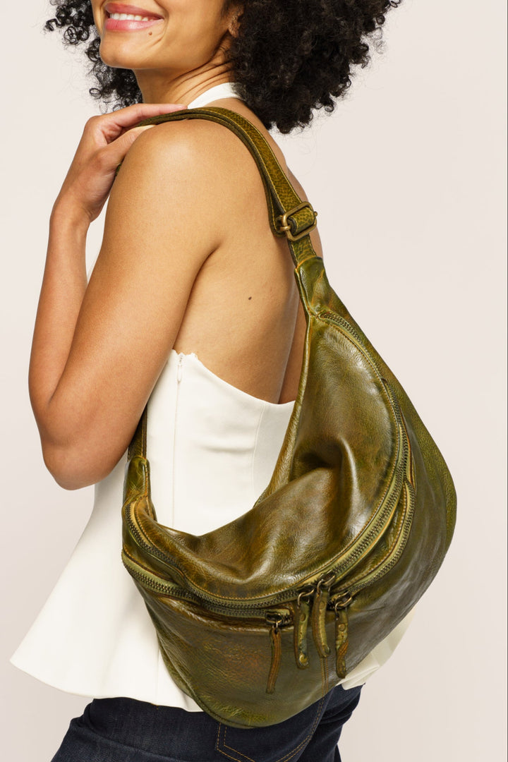 LUSHER CITY SLING BAG CAMOUFLAGE GREEN, LUSHER BAYSIDE84 XL CROSSBODY SLING BAG, XL SOFT SLOUCHY LEATHER SLING BAG LUSHER LEATHER, CAMOUFLAGE GREEN LEATHER SLING BAG, 
