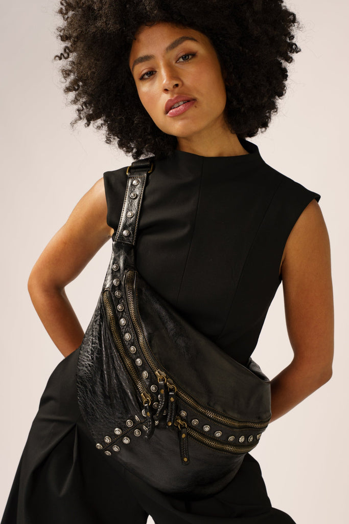 Bayside84 XL URBAN SLING BAG - Black Studded ( Sign up for