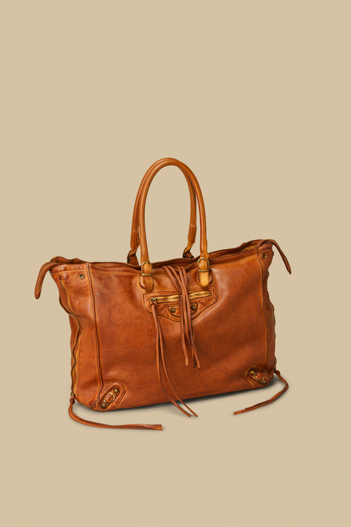 Bayside84 XL Classic Fringe Tote - Cognac