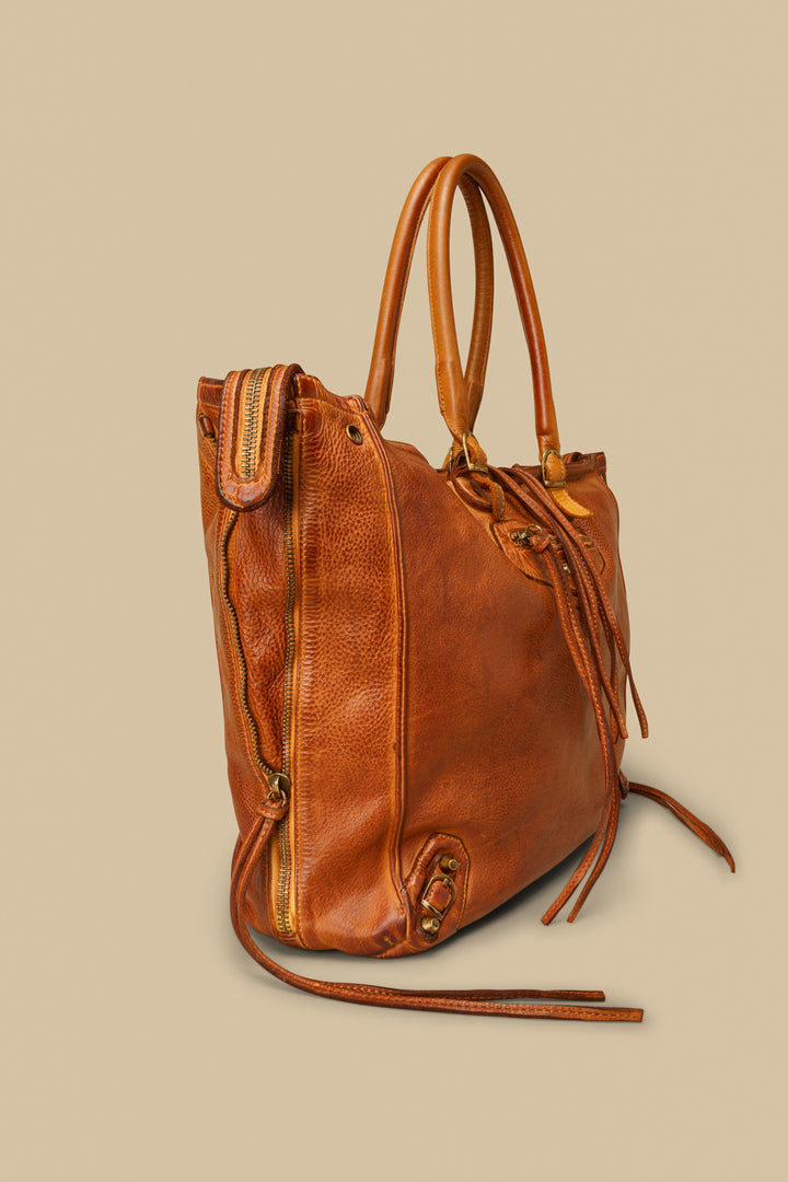 Bayside84 XL Classic Fringe Tote - Cognac