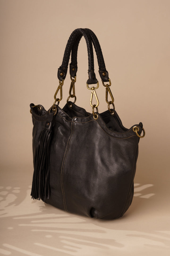 Calla Lily Convertible Hobo Side View - Black | Lusher 
